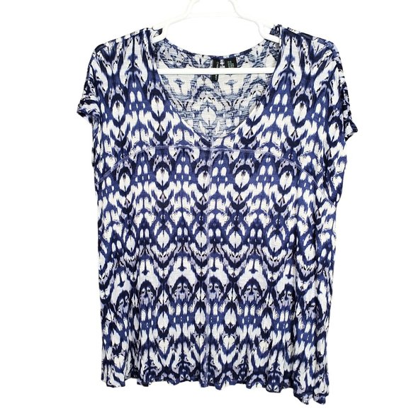 Cynthia Rowley Sz 2X Shirt Rayon Knit Cap Sleeve Pullover A-line Hem V-neck Blue - Picture 2 of 9